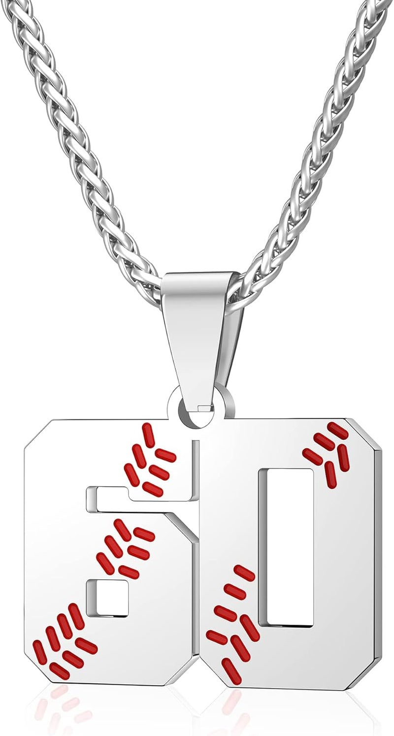 Wikavanli Personalized Baseball Jersey Number 00-99 Necklace - Stainless Steel Baseball Chain Pendant Necklace - Team Jewelry Gift for Boys, Girls, Men, Women - Image 1